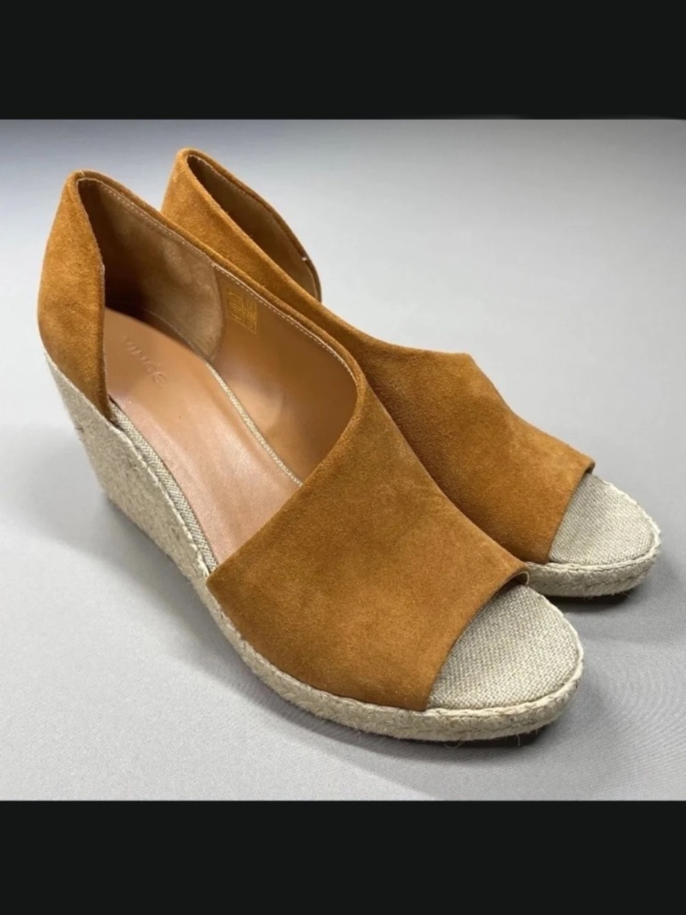NEW Vince Wedge Heels Womens 10 brown suede leather jute Sonora designer